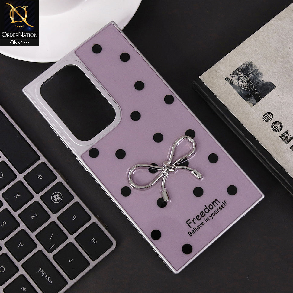 Samsung Galaxy S23 Ultra 5G Cover - Plum - Elegant Black Polka Dot Case with 3D Metallic Bow