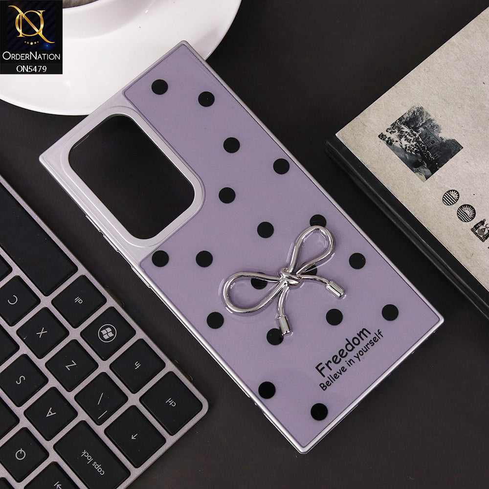 Samsung Galaxy S23 Ultra 5G Cover - Purple - Elegant Black Polka Dot Case with 3D Metallic Bow