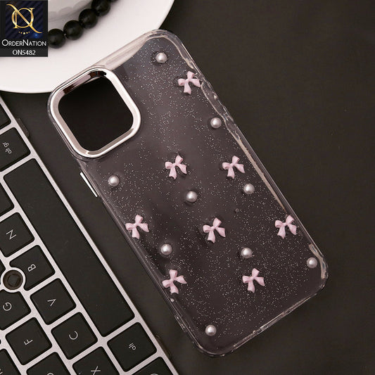 iPhone 12 Pro Cover - Pink - New 3D Bow Knot Rhinestones Glitter (Giltter Does note Move) Soft Clear TPU Case