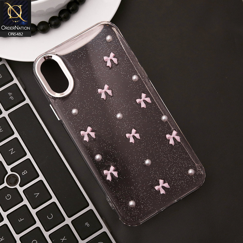 iPhone XS / X Cover - Pink - New 3D Bow Knot Rhinestones Glitter (Giltter Does note Move) Soft Clear TPU Case
