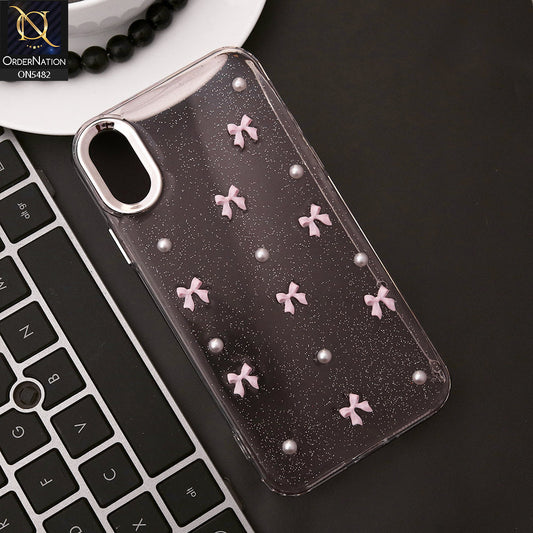 iPhone XS / X Cover - Pink - New 3D Bow Knot Rhinestones Glitter (Giltter Does note Move) Soft Clear TPU Case