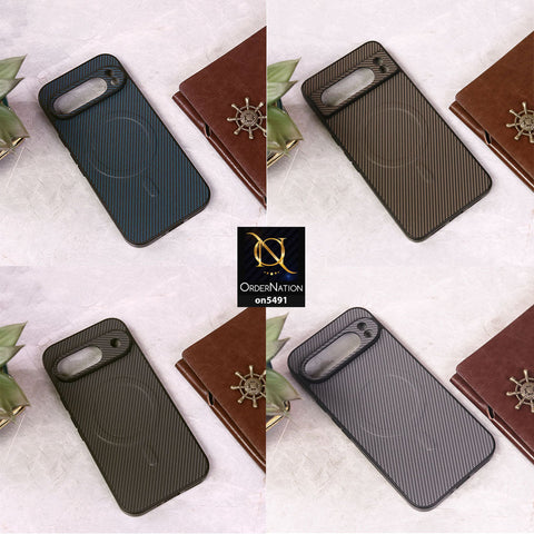 Google Pixel 7 Pro Cover - Dark Blue - Elegant Carbon Fiber Texture Magsafe Style Soft Borders Case Wirh Camera Protection