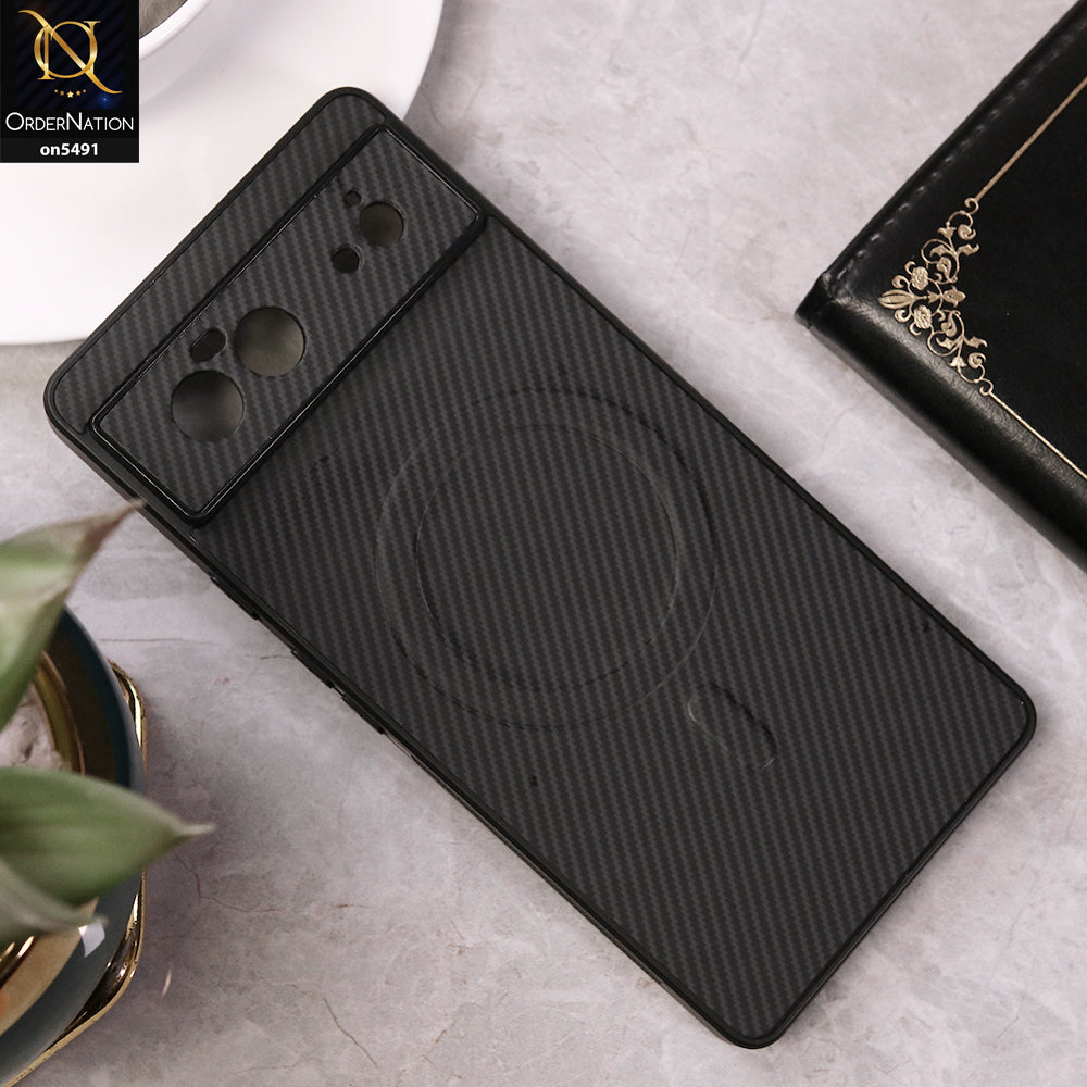 Google Pixel 6 Cover - Black - Elegant Carbon Fiber Texture Magsafe Style Soft Borders Case Wirh Camera Protection