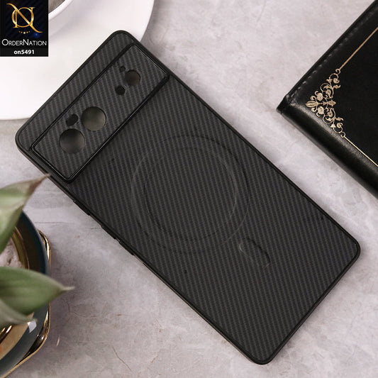 Google Pixel 6 Cover - Black - Elegant Carbon Fiber Texture Magsafe Style Soft Borders Case Wirh Camera Protection
