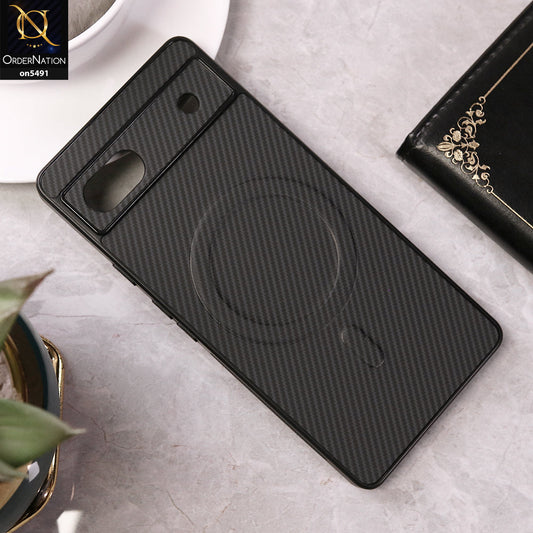 Google Pixel 6a Cover - Black - Elegant Carbon Fiber Texture Magsafe Style Soft Borders Case Wirh Camera Protection