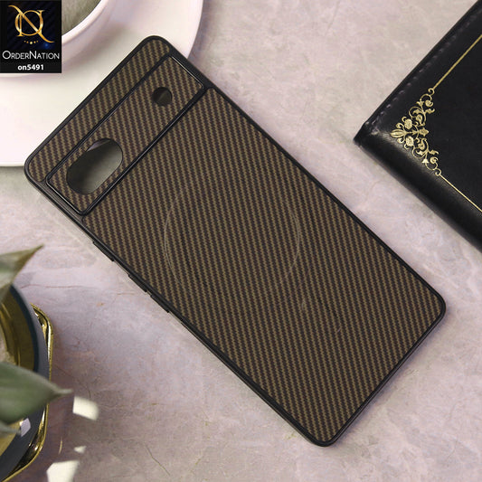 Google Pixel 6a Cover - Brown - Elegant Carbon Fiber Texture Magsafe Style Soft Borders Case Wirh Camera Protection