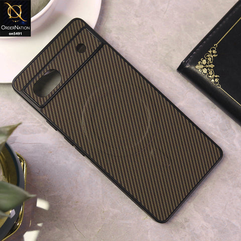 Google Pixel 6a Cover - Brown - Elegant Carbon Fiber Texture Magsafe Style Soft Borders Case Wirh Camera Protection