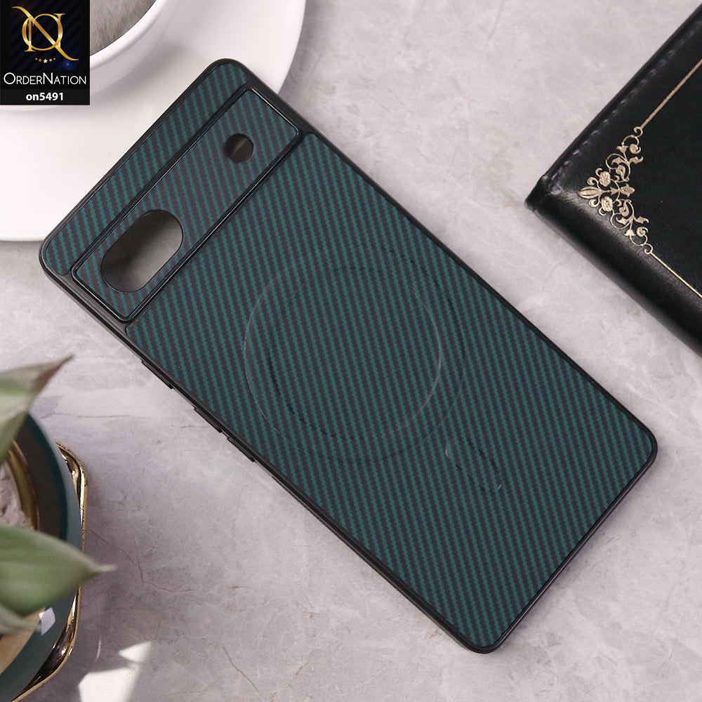 Google Pixel 6a Cover - Dark Blue - Elegant Carbon Fiber Texture Magsafe Style Soft Borders Case Wirh Camera Protection