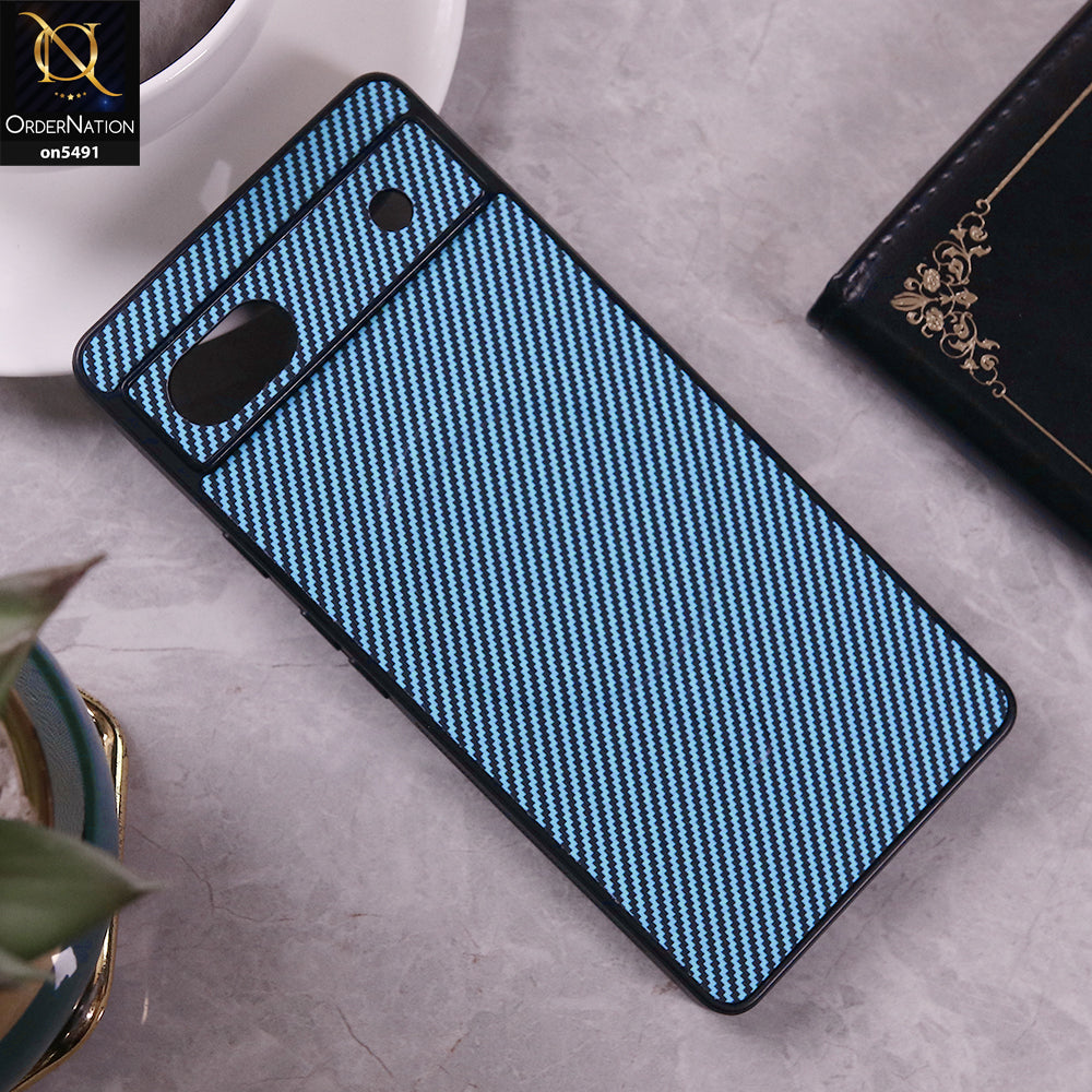 Google Pixel 6a Cover - Light Blue - Elegant Carbon Fiber Texture Magsafe Style Soft Borders Case Wirh Camera Protection