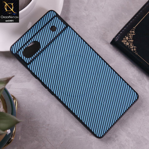 Google Pixel 6a Cover - Light Blue - Elegant Carbon Fiber Texture Magsafe Style Soft Borders Case Wirh Camera Protection