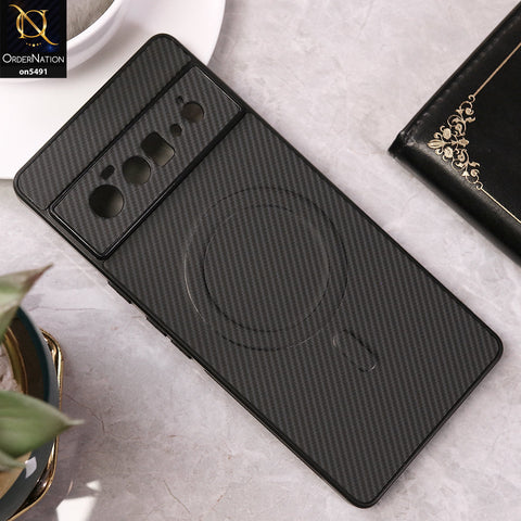 Google Pixel 6 Pro Cover - Black - Elegant Carbon Fiber Texture Magsafe Style Soft Borders Case Wirh Camera Protection