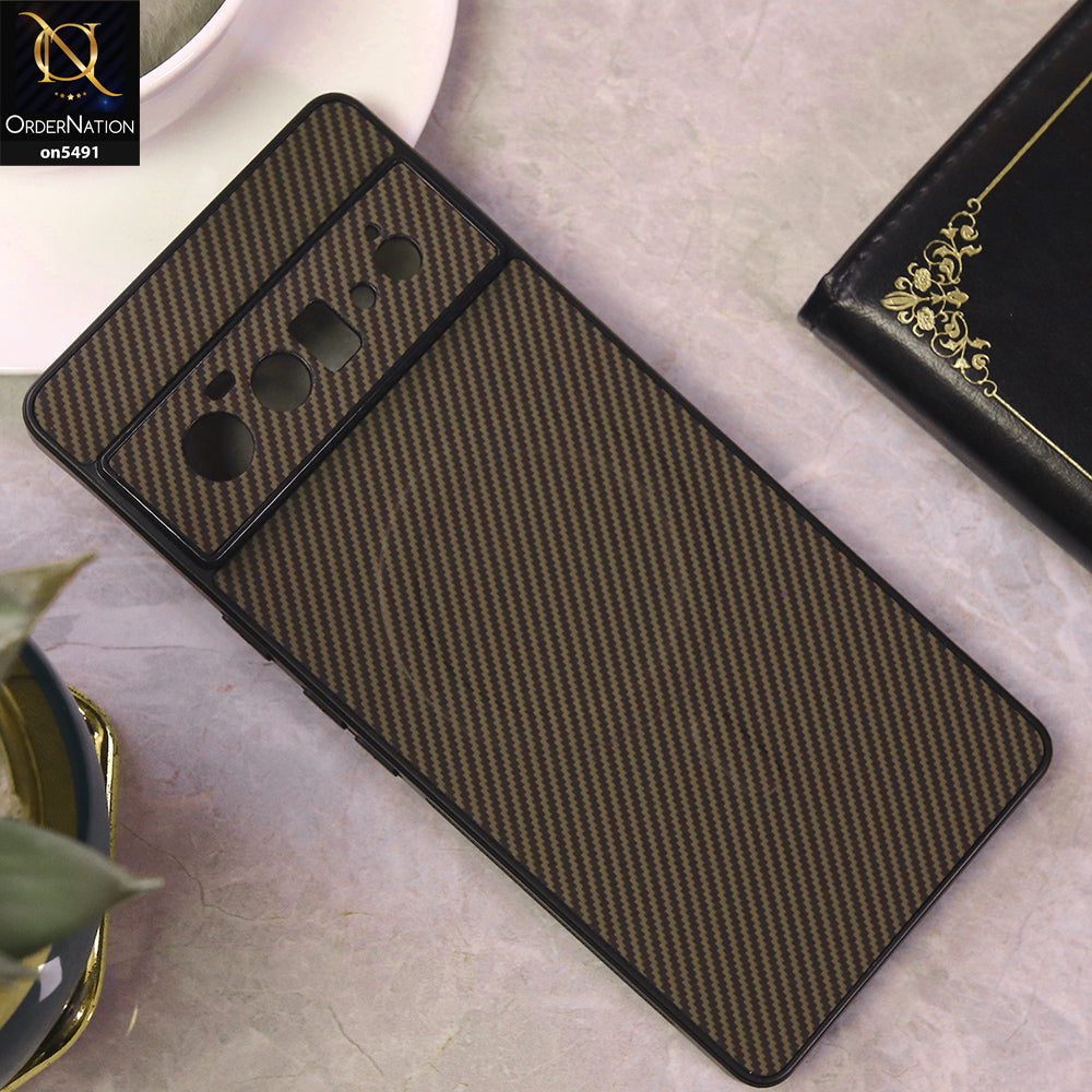 Google Pixel 6 Pro Cover - Brown - Elegant Carbon Fiber Texture Magsafe Style Soft Borders Case Wirh Camera Protection
