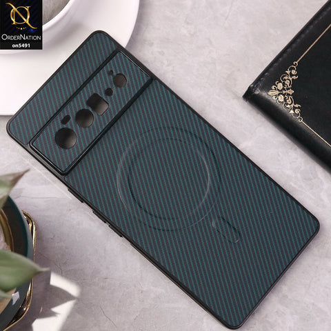 Google Pixel 6 Pro Cover - Dark Blue - Elegant Carbon Fiber Texture Magsafe Style Soft Borders Case Wirh Camera Protection