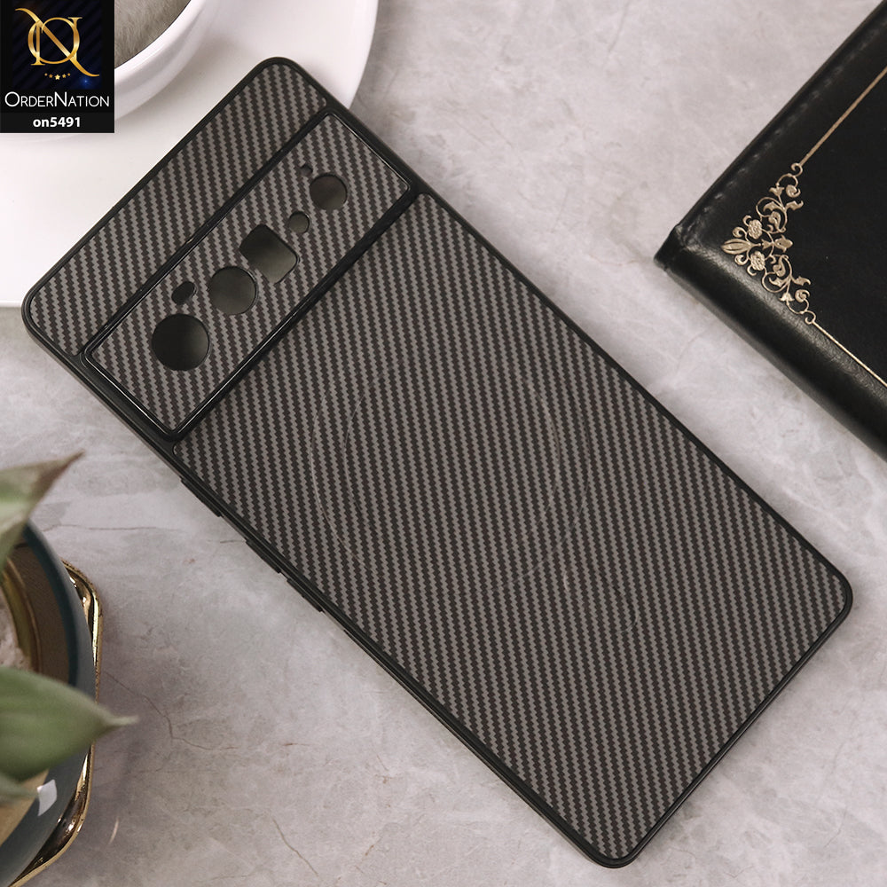 Google Pixel 6 Pro Cover - Gray - Elegant Carbon Fiber Texture Magsafe Style Soft Borders Case Wirh Camera Protection