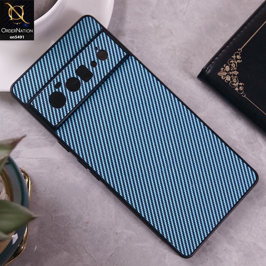 Google Pixel 6 Pro Cover - Light Blue - Elegant Carbon Fiber Texture Magsafe Style Soft Borders Case Wirh Camera Protection