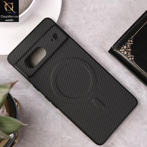 Google Pixel 7 Cover - Black - Elegant Carbon Fiber Texture Magsafe Style Soft Borders Case Wirh Camera Protection