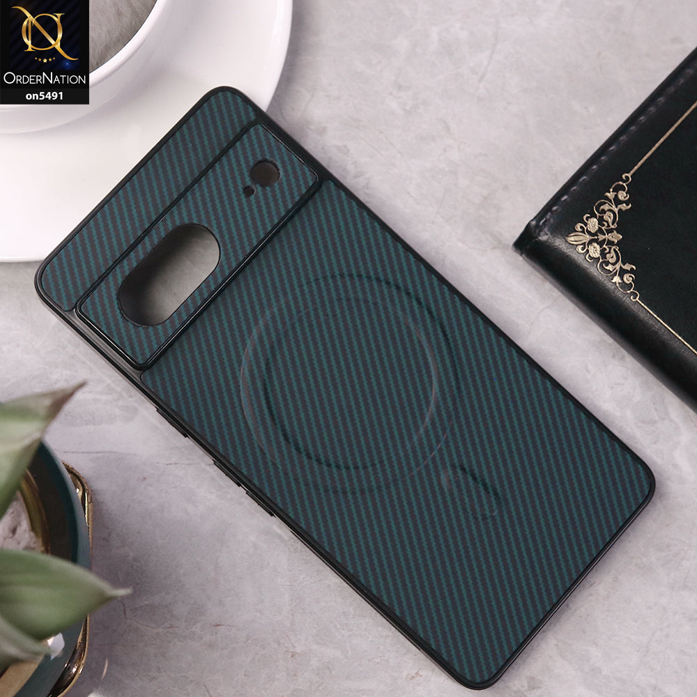 Google Pixel 7 Cover - Dark Blue - Elegant Carbon Fiber Texture Magsafe Style Soft Borders Case Wirh Camera Protection