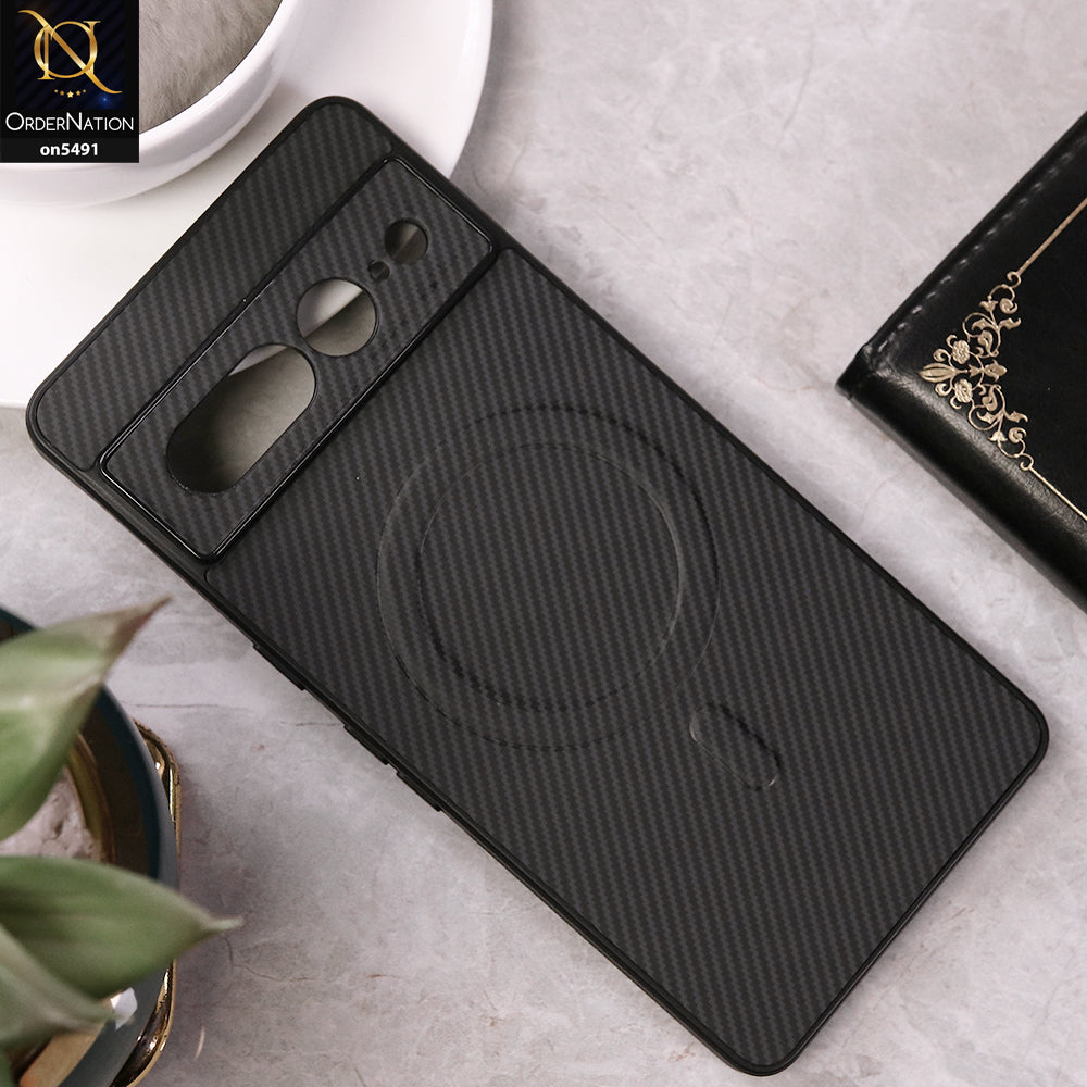 Google Pixel 7 Pro Cover - Black - Elegant Carbon Fiber Texture Magsafe Style Soft Borders Case Wirh Camera Protection