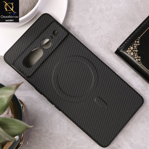 Google Pixel 7 Pro Cover - Black - Elegant Carbon Fiber Texture Magsafe Style Soft Borders Case Wirh Camera Protection