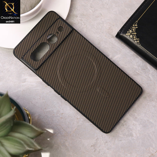 Google Pixel 7 Pro Cover - Brown - Elegant Carbon Fiber Texture Magsafe Style Soft Borders Case Wirh Camera Protection