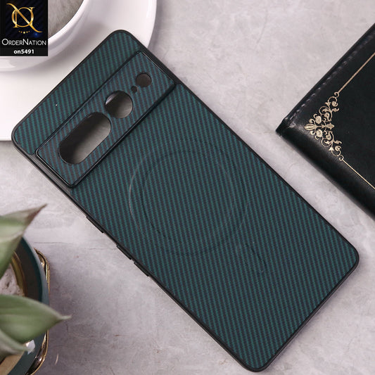 Google Pixel 7 Pro Cover - Dark Blue - Elegant Carbon Fiber Texture Magsafe Style Soft Borders Case Wirh Camera Protection