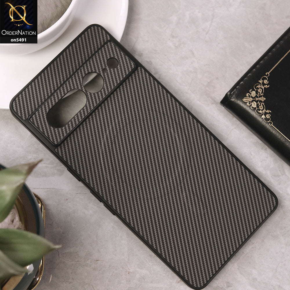 Google Pixel 7 Pro Cover - Gray - Elegant Carbon Fiber Texture Magsafe Style Soft Borders Case Wirh Camera Protection