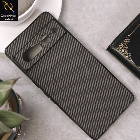 Google Pixel 7 Pro Cover - Gray - Elegant Carbon Fiber Texture Magsafe Style Soft Borders Case Wirh Camera Protection