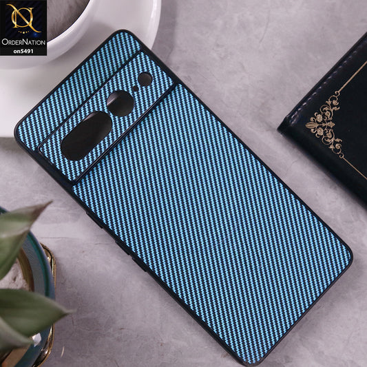 Google Pixel 7 Pro Cover - Light Blue - Elegant Carbon Fiber Texture Magsafe Style Soft Borders Case Wirh Camera Protection