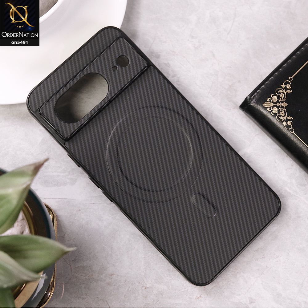 Google Pixel 8 Cover - Black - Elegant Carbon Fiber Texture Magsafe Style Soft Borders Case Wirh Camera Protection
