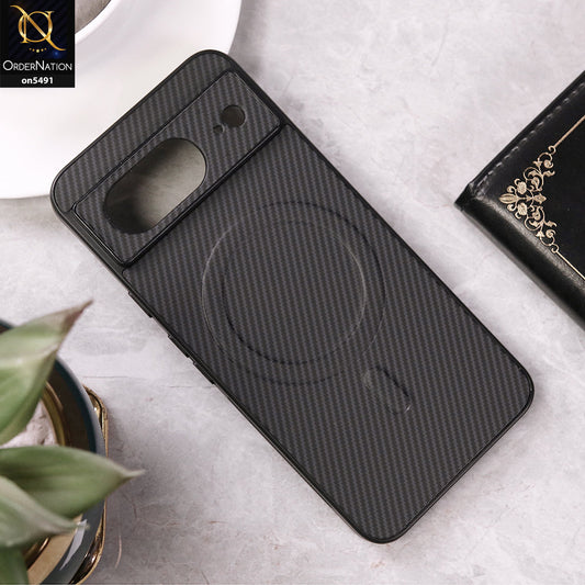 Google Pixel 8 Cover - Black - Elegant Carbon Fiber Texture Magsafe Style Soft Borders Case Wirh Camera Protection