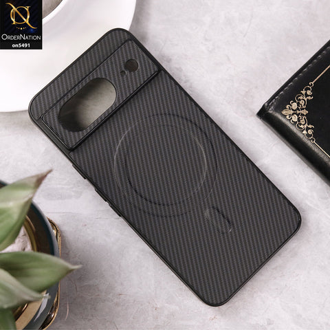 Google Pixel 8 Cover - Black - Elegant Carbon Fiber Texture Magsafe Style Soft Borders Case Wirh Camera Protection