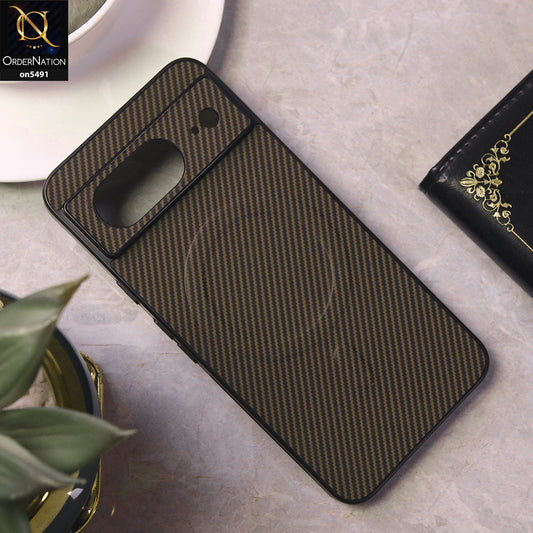 Google Pixel 8 Cover - Brown - Elegant Carbon Fiber Texture Magsafe Style Soft Borders Case Wirh Camera Protection