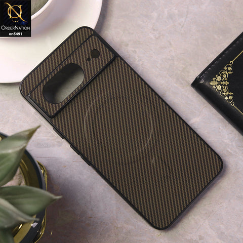 Google Pixel 8 Cover - Brown - Elegant Carbon Fiber Texture Magsafe Style Soft Borders Case Wirh Camera Protection