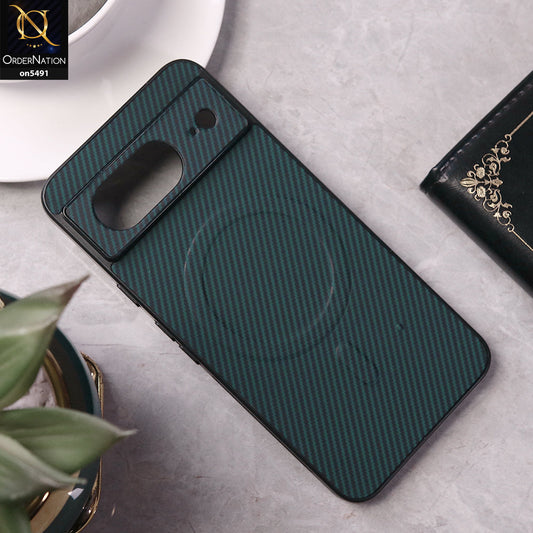 Google Pixel 8 Cover - Dark Blue - Elegant Carbon Fiber Texture Magsafe Style Soft Borders Case Wirh Camera Protection
