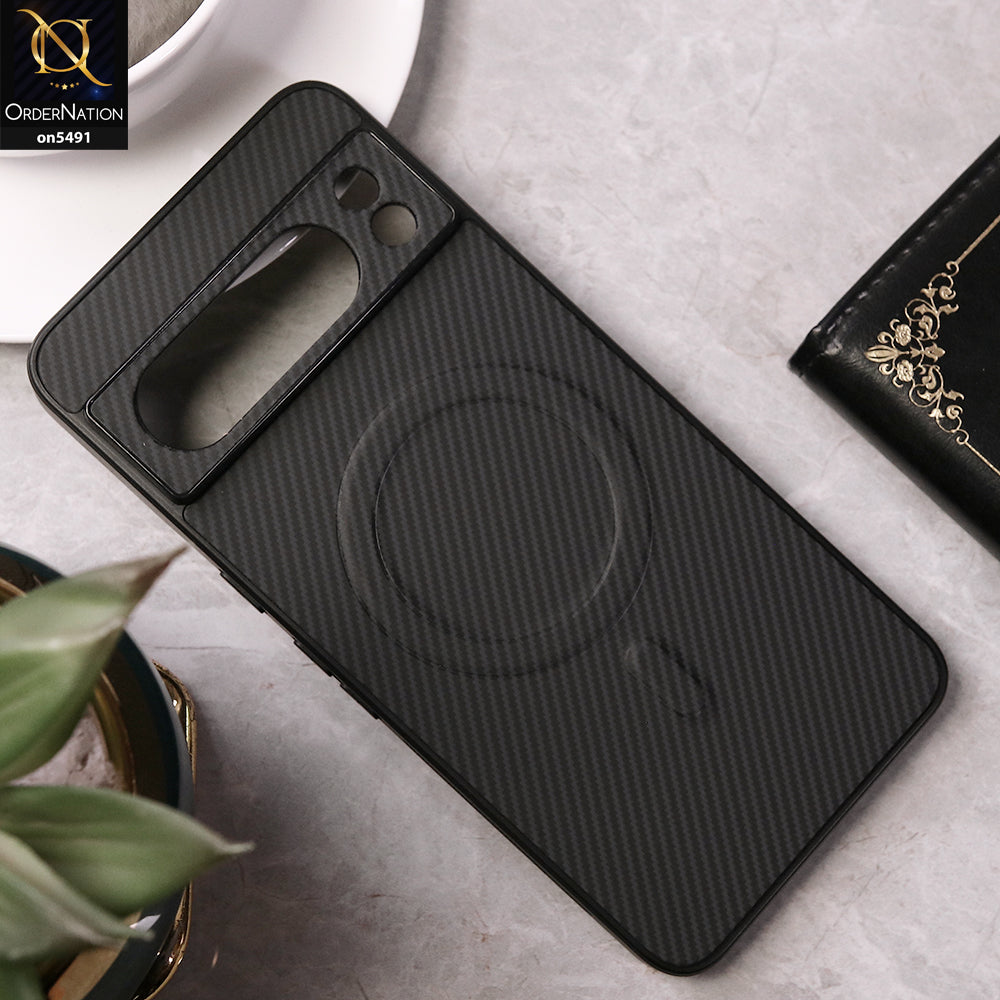 Google Pixel 8 Pro Cover - Black - Elegant Carbon Fiber Texture Magsafe Style Soft Borders Case Wirh Camera Protection