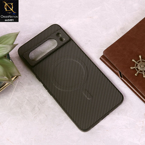 Google Pixel 8 Pro Cover - Gray - Elegant Carbon Fiber Texture Magsafe Style Soft Borders Case Wirh Camera Protection