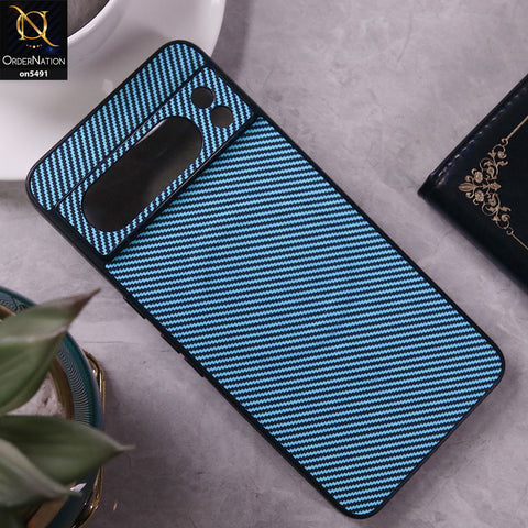 Google Pixel 8 Pro Cover - Light Blue - Elegant Carbon Fiber Texture Magsafe Style Soft Borders Case Wirh Camera Protection