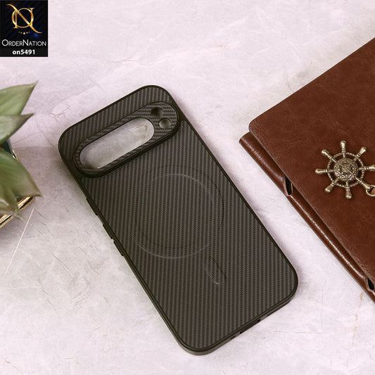 Google Pixel 9 Pro Cover - Gray - Elegant Carbon Fiber Texture Magsafe Style Soft Borders Case Wirh Camera Protection