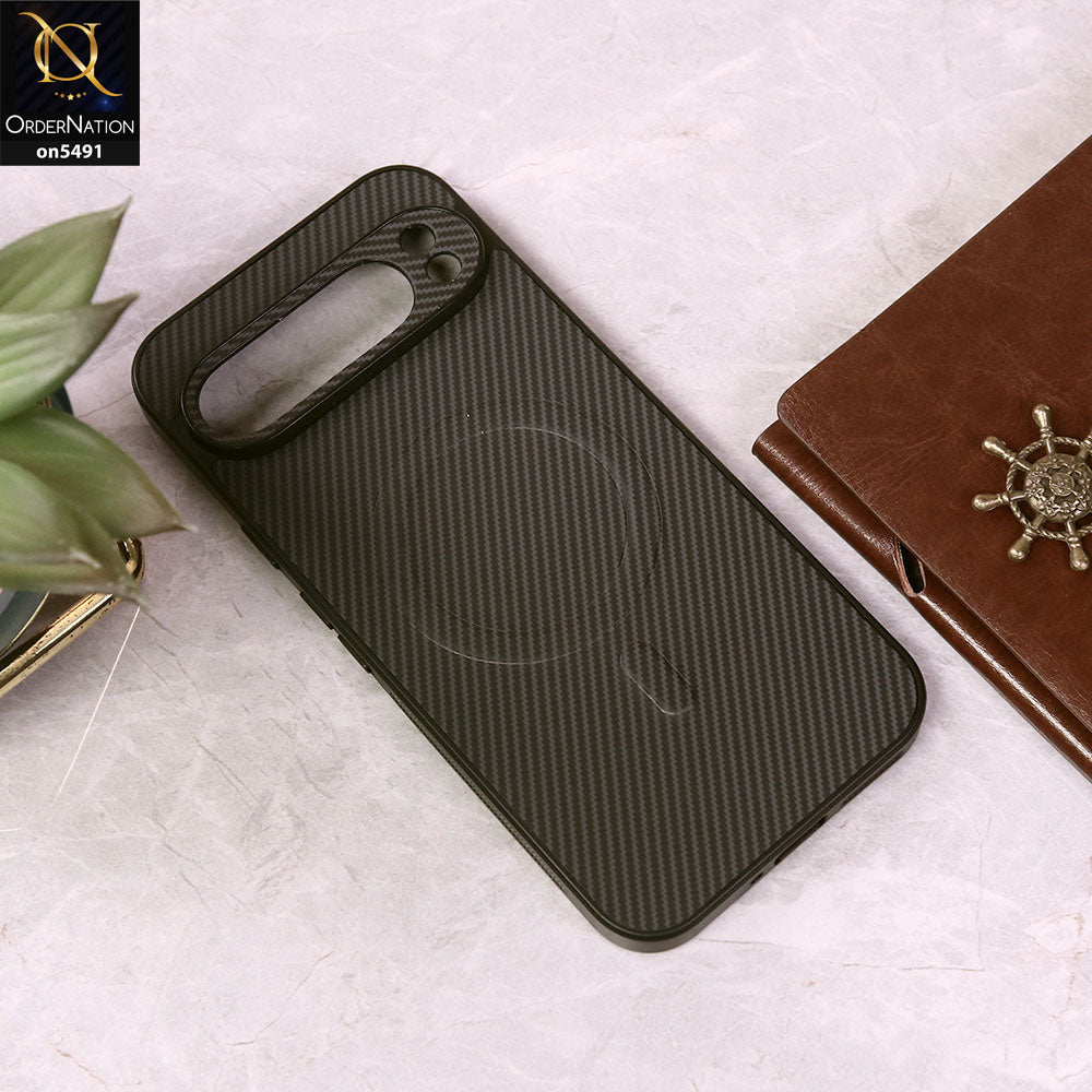 Google Pixel 9 Pro XL Cover - Gray - Elegant Carbon Fiber Texture Magsafe Style Soft Borders Case Wirh Camera Protection