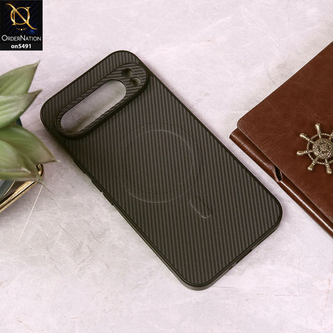 Google Pixel 9 Pro XL Cover - Gray - Elegant Carbon Fiber Texture Magsafe Style Soft Borders Case Wirh Camera Protection