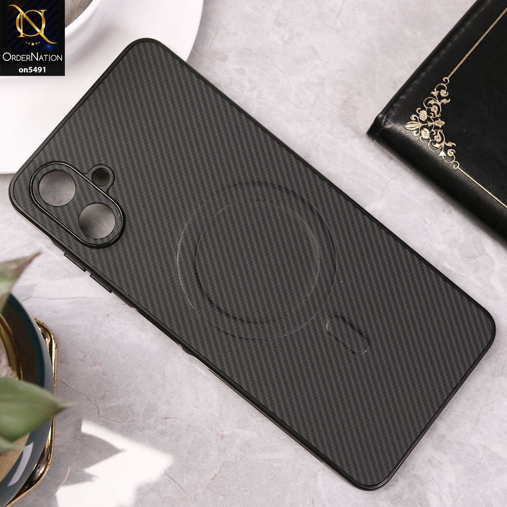 Samsung Galaxy A06 Cover - Black - Elegant Carbon Fiber Texture Magsafe Style Soft Borders Case Wirh Camera Protection