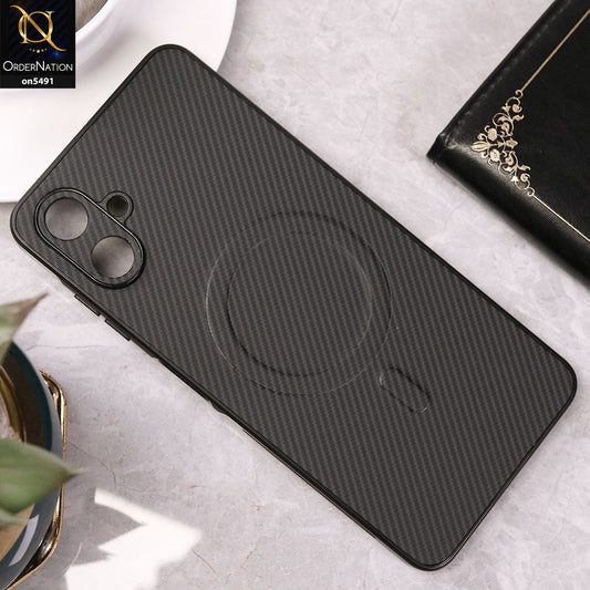 Samsung Galaxy A06 Cover - Black - Elegant Carbon Fiber Texture Magsafe Style Soft Borders Case Wirh Camera Protection