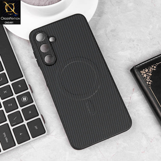 Samsung Galaxy A16 Cover - Black - Elegant Carbon Fiber Texture Magsafe Style Soft Borders Case Wirh Camera Protection