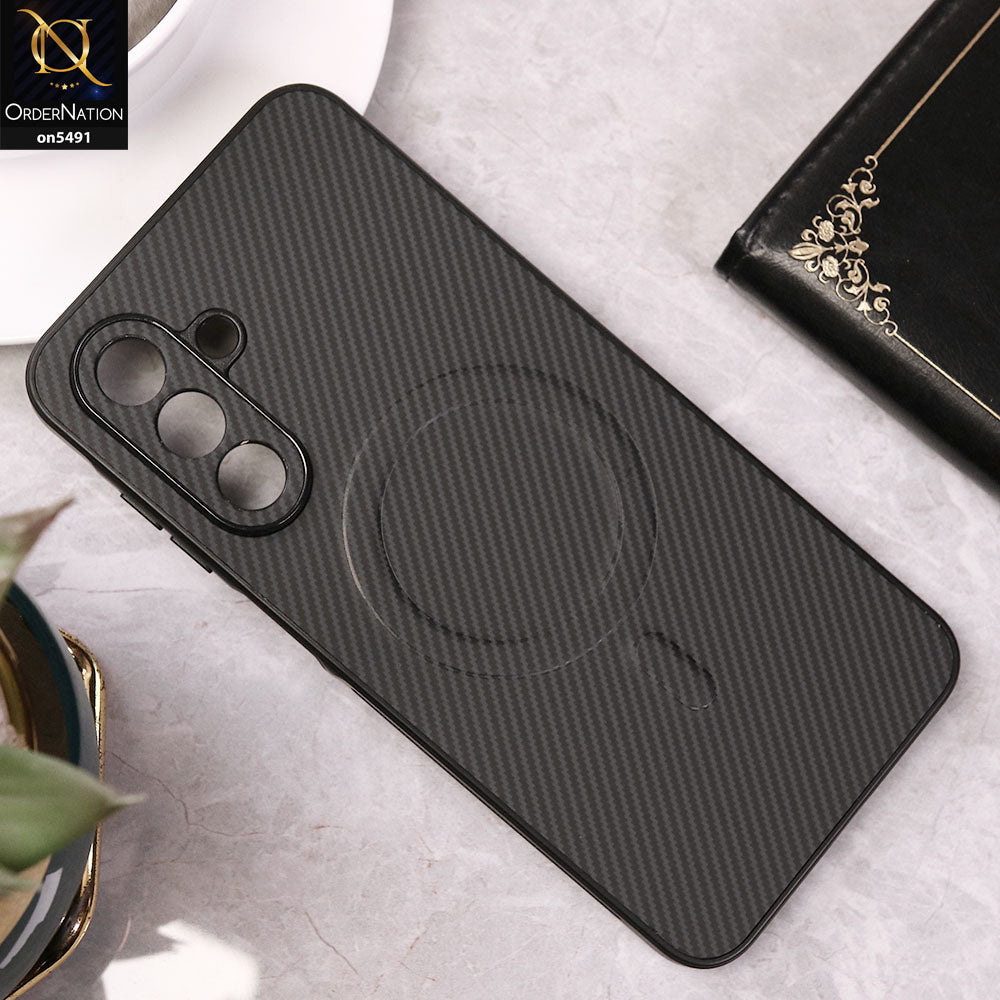 Samsung Galaxy A26 Cover - Black - Elegant Carbon Fiber Texture Magsafe Style Soft Borders Case Wirh Camera Protection