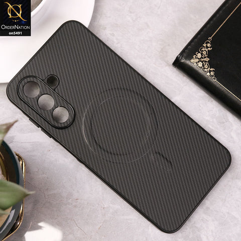 Samsung Galaxy A26 Cover - Black - Elegant Carbon Fiber Texture Magsafe Style Soft Borders Case Wirh Camera Protection