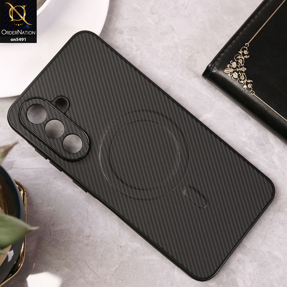 Samsung Galaxy A56 Cover - Black - Elegant Carbon Fiber Texture Magsafe Style Soft Borders Case Wirh Camera Protection