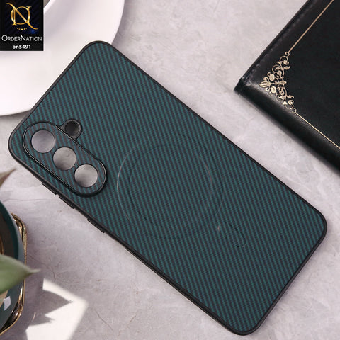 Samsung Galaxy A56 Cover - Dark Blue - Elegant Carbon Fiber Texture Magsafe Style Soft Borders Case Wirh Camera Protection
