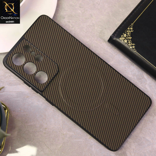 Samsung Galaxy S21 Ultra 5G Cover - Brown - Elegant Carbon Fiber Texture Magsafe Style Soft Borders Case Wirh Camera Protection