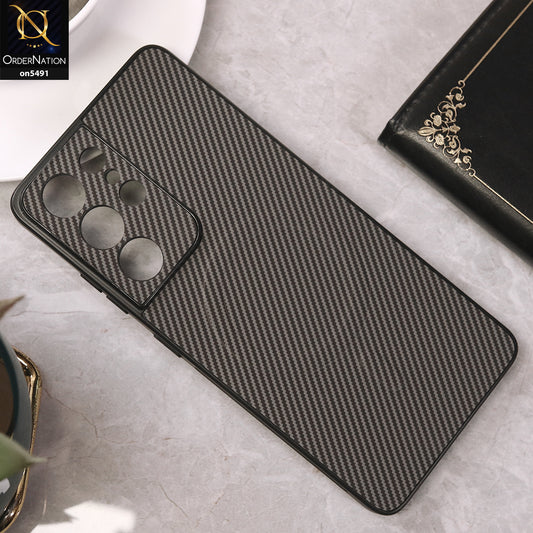 Samsung Galaxy S21 Ultra 5G Cover - Gray - Elegant Carbon Fiber Texture Magsafe Style Soft Borders Case Wirh Camera Protection