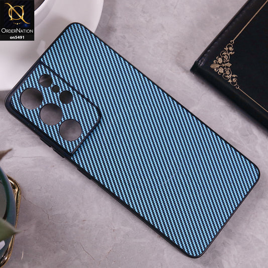 Samsung Galaxy S21 Ultra 5G Cover - Light Blue - Elegant Carbon Fiber Texture Magsafe Style Soft Borders Case Wirh Camera Protection